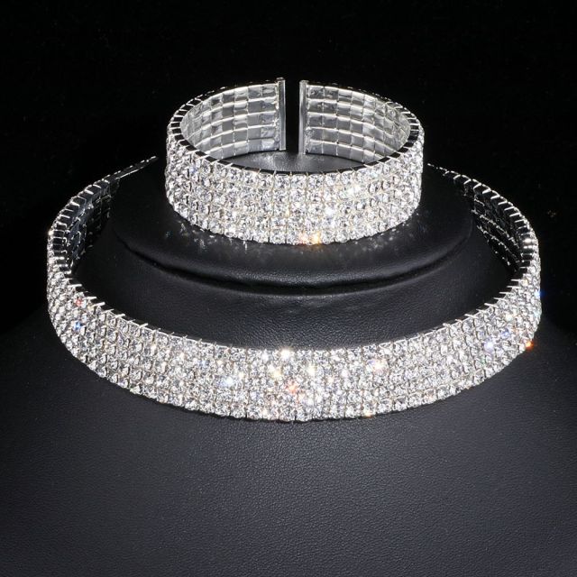 African Rhinestone Wedding Necklace Earrings Bracelet Sets