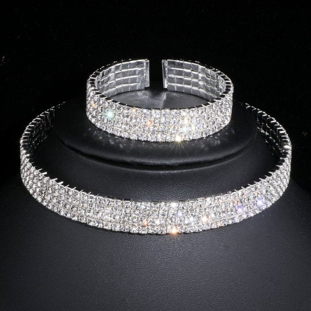 African Rhinestone Wedding Necklace Earrings Bracelet Sets