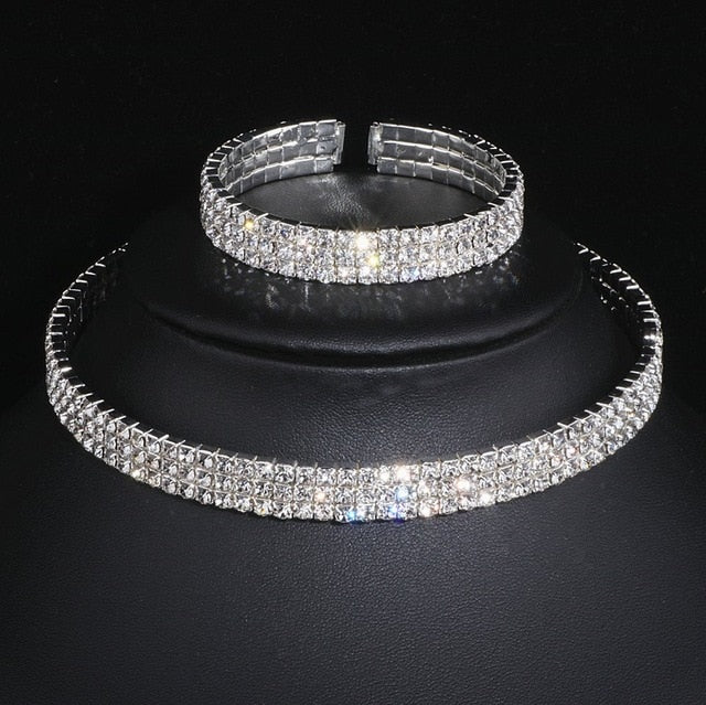 African Rhinestone Wedding Necklace Earrings Bracelet Sets