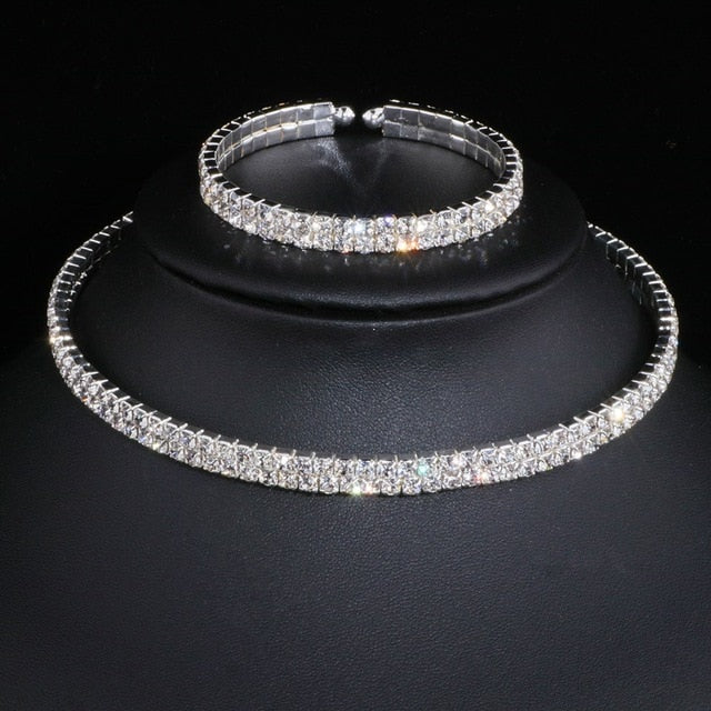 African Rhinestone Wedding Necklace Earrings Bracelet Sets