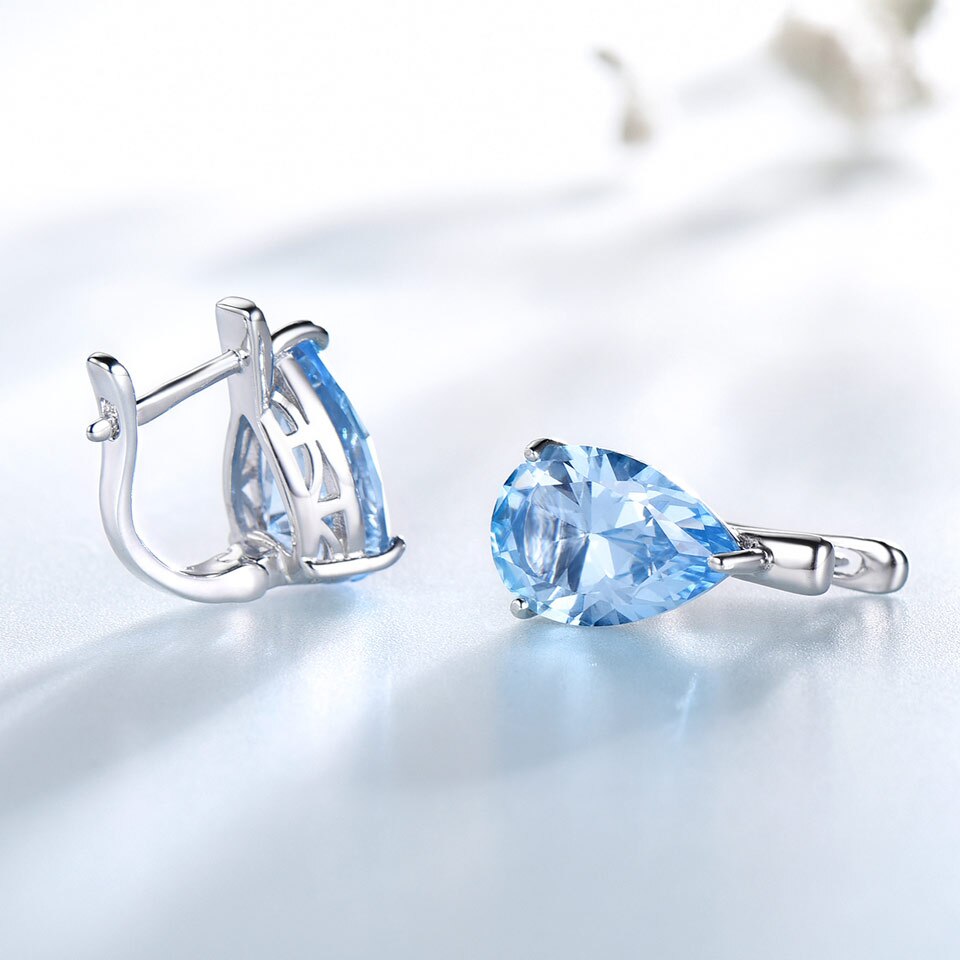 Luxury Nano Gemstone Blue Topaz Clip Earrings