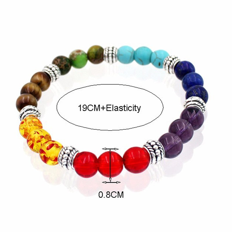 7 Chakra  Natural Lava Stone Tiger Eye Beads Bracelet