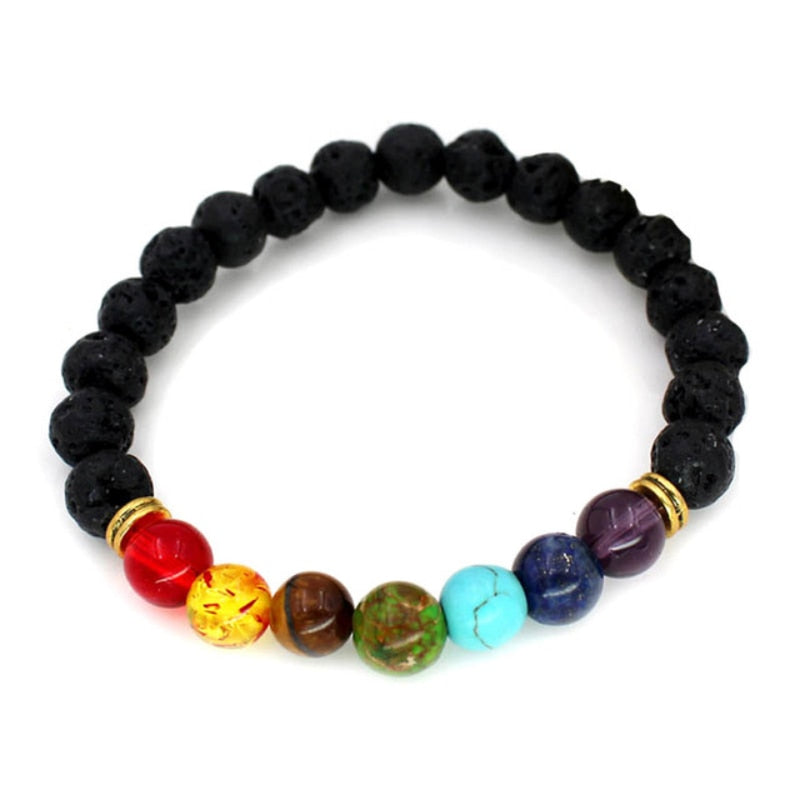 7 Chakra  Natural Lava Stone Tiger Eye Beads Bracelet