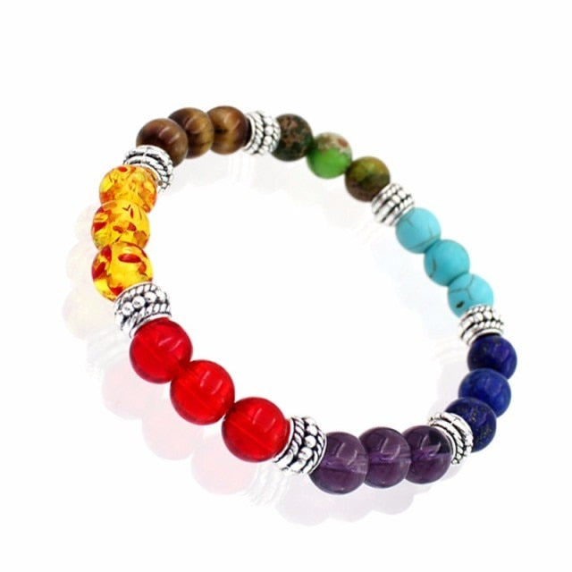 7 Chakra  Natural Lava Stone Tiger Eye Beads Bracelet