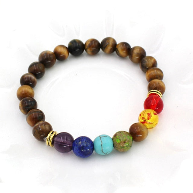 7 Chakra  Natural Lava Stone Tiger Eye Beads Bracelet