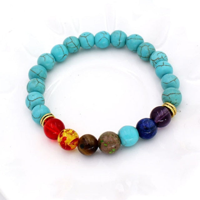 7 Chakra  Natural Lava Stone Tiger Eye Beads Bracelet