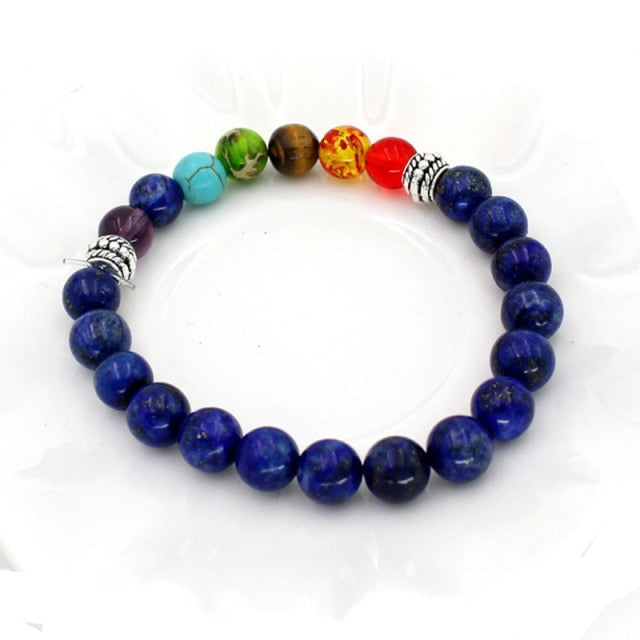 7 Chakra  Natural Lava Stone Tiger Eye Beads Bracelet