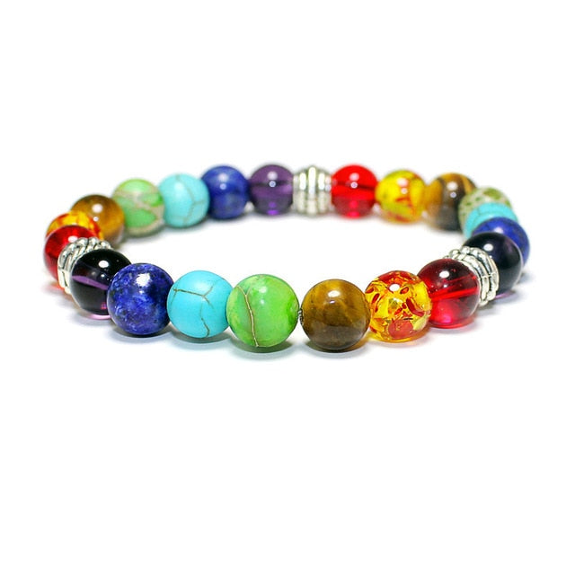 7 Chakra  Natural Lava Stone Tiger Eye Beads Bracelet