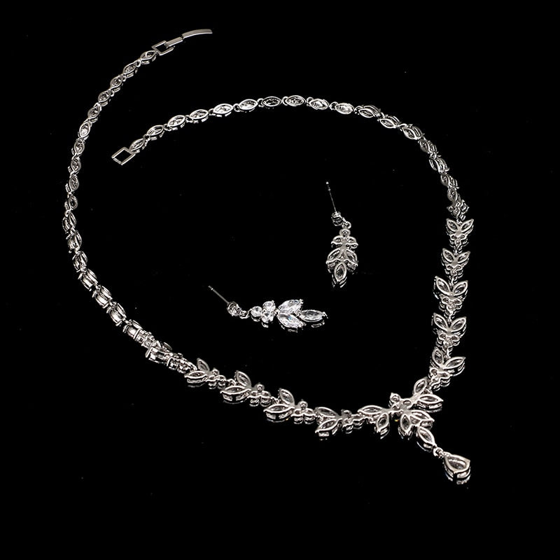 Cubic Zircon Stud Earrings & Necklace Jewelry Sets