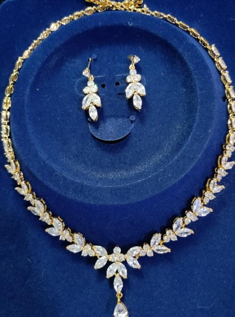 Cubic Zircon Stud Earrings & Necklace Jewelry Sets