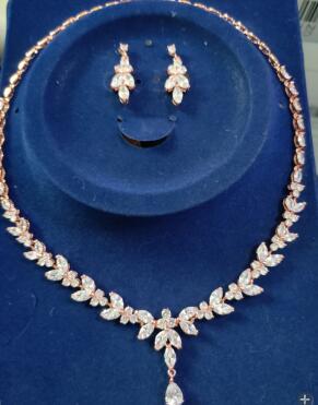 Cubic Zircon Stud Earrings & Necklace Jewelry Sets