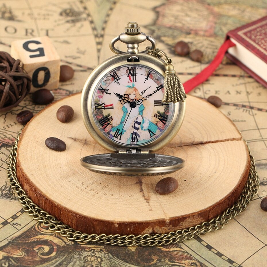 Bronze Lovely Princess Alice In Wonderland Theme Pocket Watches