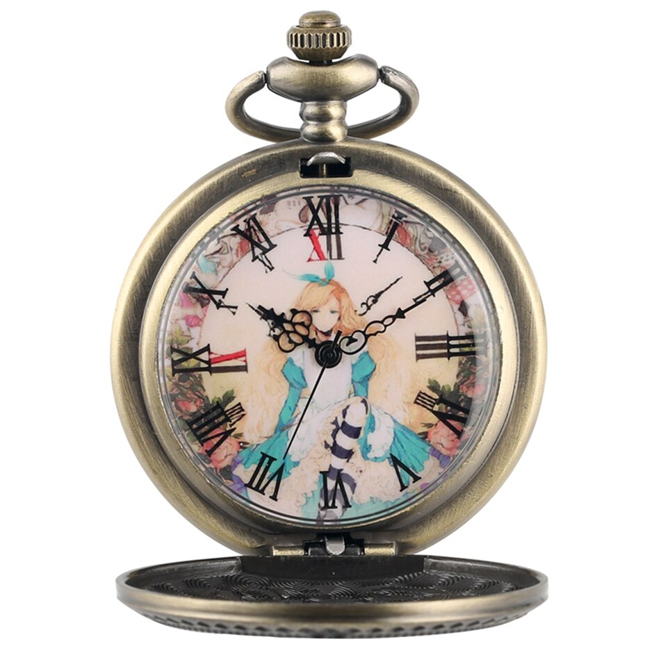 Bronze Lovely Princess Alice In Wonderland Theme Pocket Watches