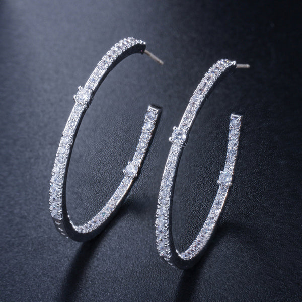Silver 925 Ear Jewelry Full Sparkling Cubic Zirconia Pave Hoop Earrings