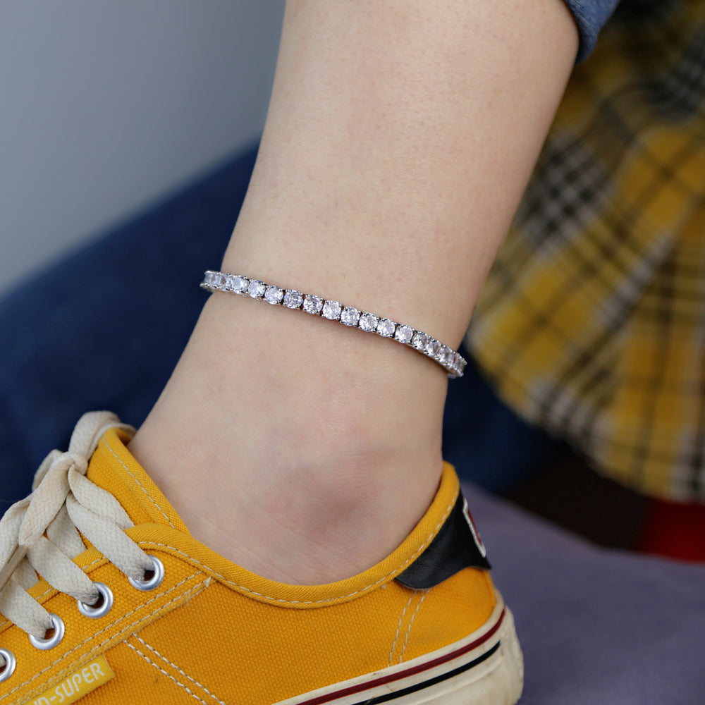 white clear cz tennis chain anklet for women