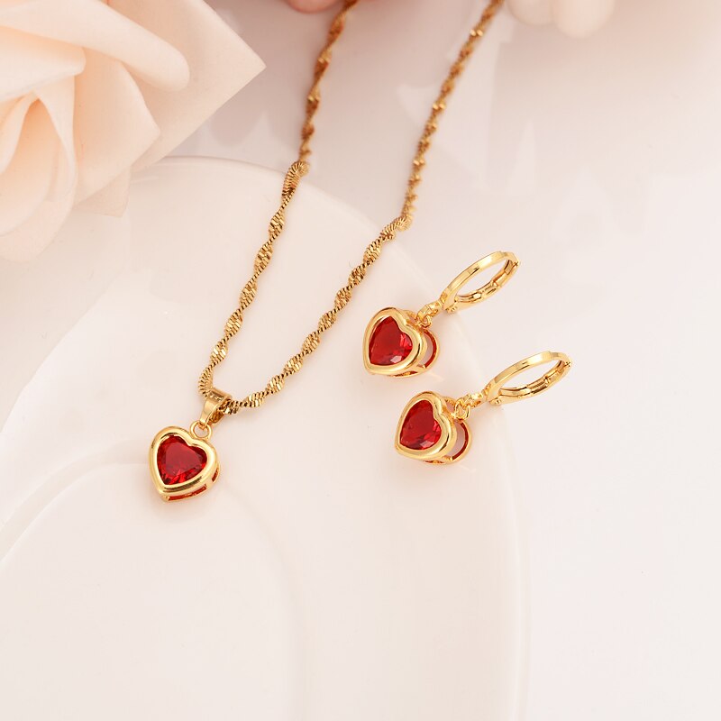 Heart White Blue Green Cubic Zircon Earring Necklace chain Jewelry Sets