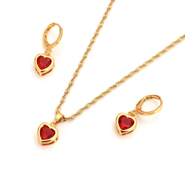 Heart White Blue Green Cubic Zircon Earring Necklace chain Jewelry Sets