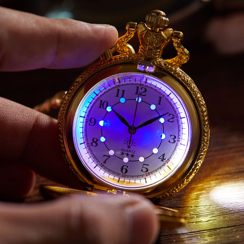 Luminous LED Flash Necklace Hour Vintage  Pocket Watch