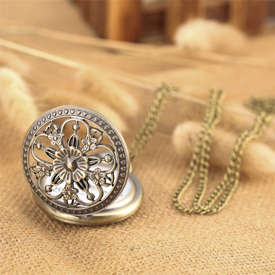 Elegance Flowers Bronze Hollow Hunter Pocket Watch