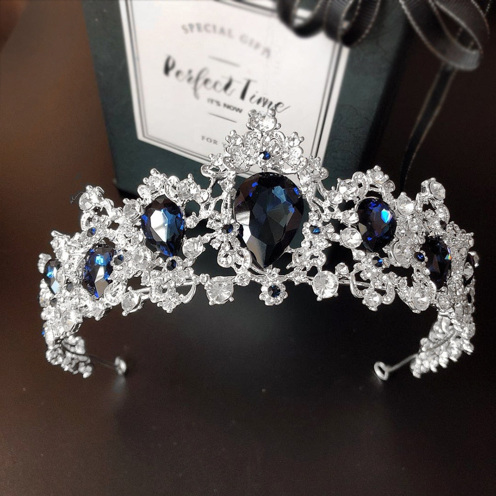 Baroque Luxury Silver Plated Blue Crystal Bridal Jewelry Sets