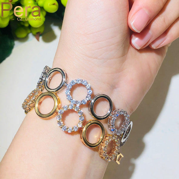 Pulseras de cadena de eslabones grandes redondas de oro amarillo con circonitas cúbicas blancas brillantes de moda