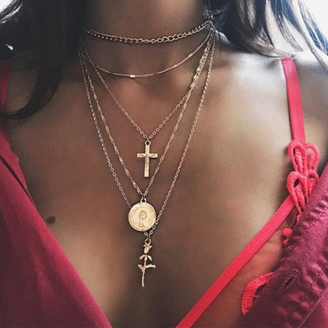 Fashion Gold Moon Star Coin Necklace