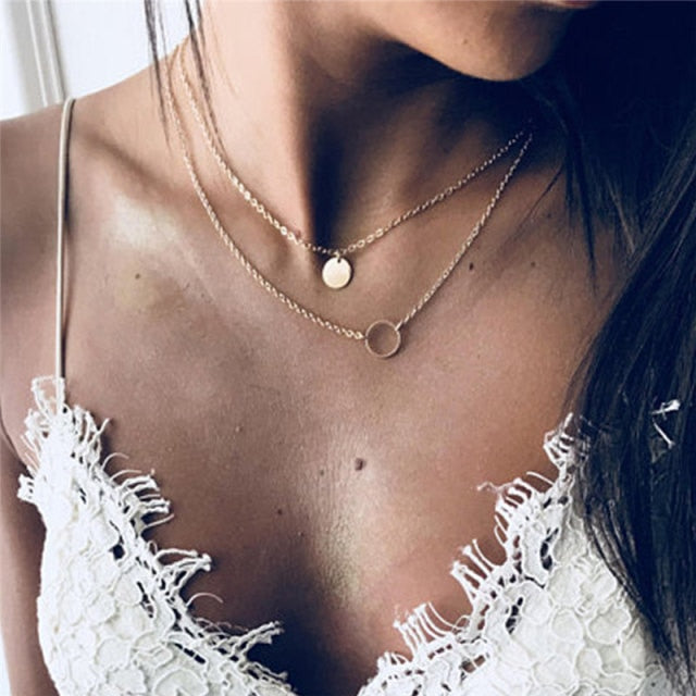 Fashion Gold Moon Star Coin Necklace