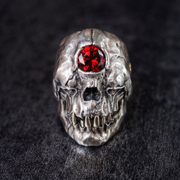 Cyclops Skull Ring Red Cz Crystal on The Forehead