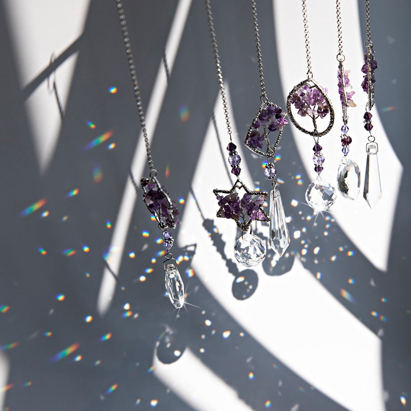 Rainbow Maker Crystal Tree of Life Suncatcher Healing Hanging Chakra Glass Pendant