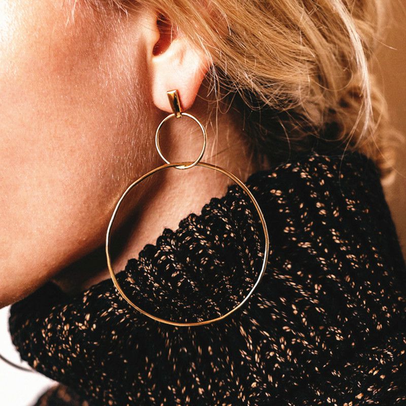 NEW Gold Metal Long Circle Pendant Earings Tassel Earrings