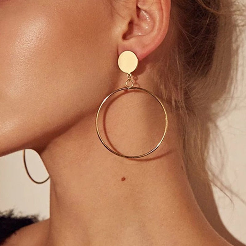NEW Gold Metal Long Circle Pendant Earings Tassel Earrings