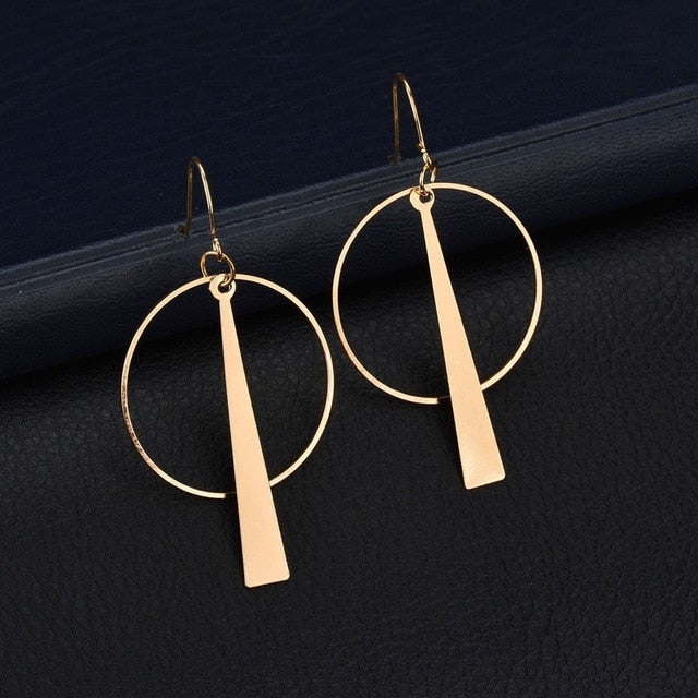 NEW Gold Metal Long Circle Pendant Earings Tassel Earrings