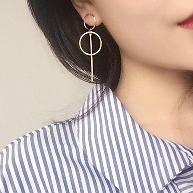 NEW Gold Metal Long Circle Pendant Earings Tassel Earrings