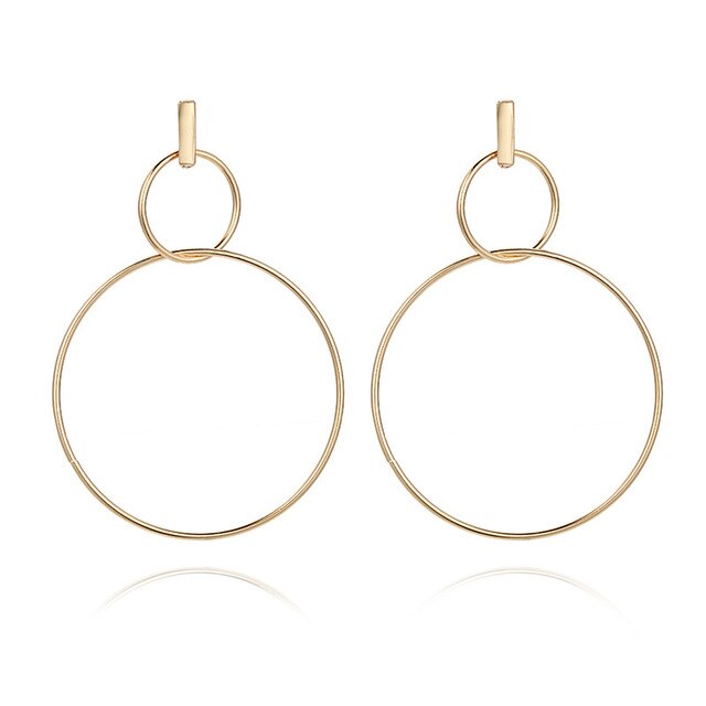 NEW Gold Metal Long Circle Pendant Earings Tassel Earrings