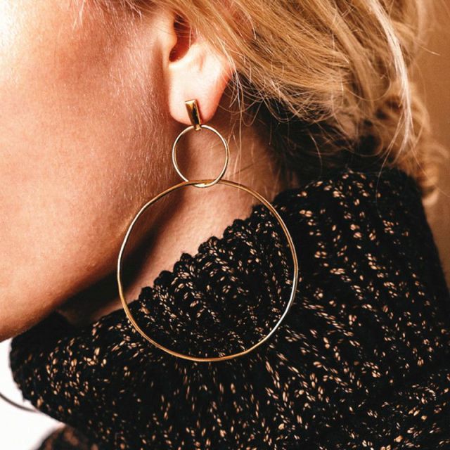 NEW Gold Metal Long Circle Pendant Earings Tassel Earrings