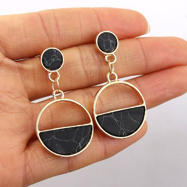 NEW Gold Metal Long Circle Pendant Earings Tassel Earrings