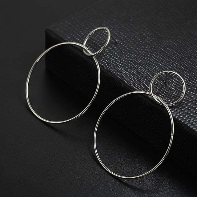 NEW Gold Metal Long Circle Pendant Earings Tassel Earrings