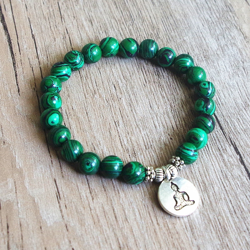 Malachite Beaded Yoga Chakra Prayer Mala Buddha Bracelet