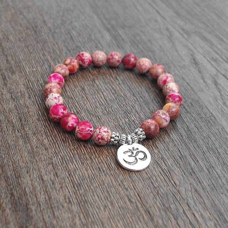 Natural Stone Beads Strand OM Chakra Mala Prayer  Bracelet