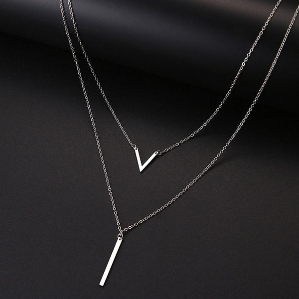 Women Double Round Geometric Pendant Necklace