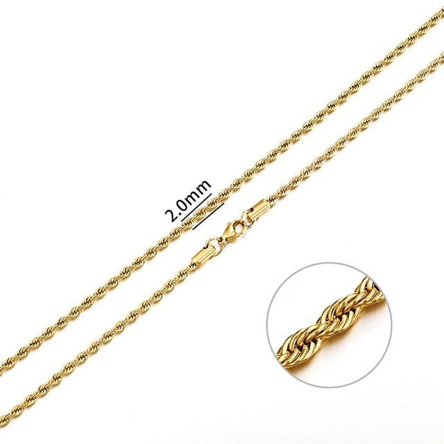 2mm-7mm Rope Chain Necklace