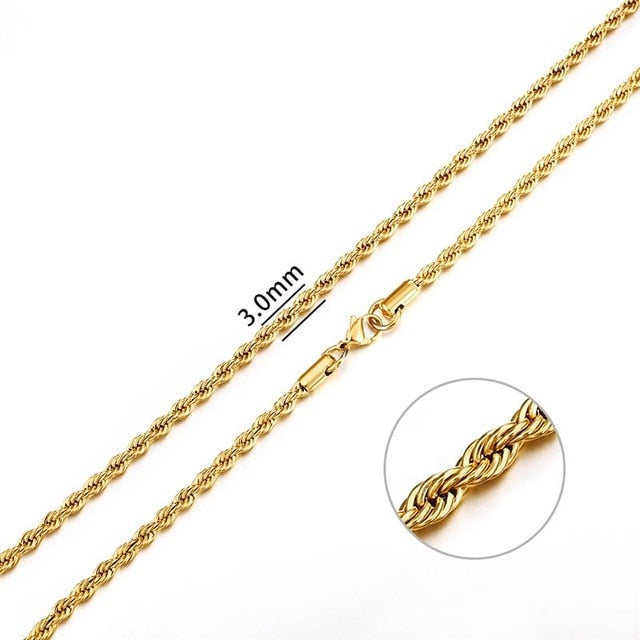 2mm-7mm Rope Chain Necklace