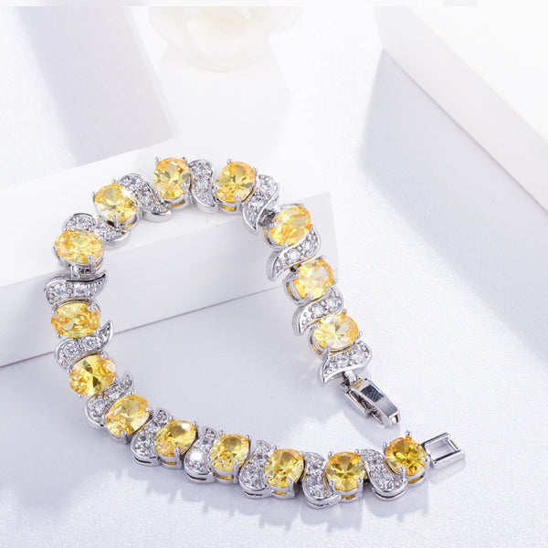 Natural Blue Oval Cubic Zirconia Silver Color Jewelry Big Charm Bracelets