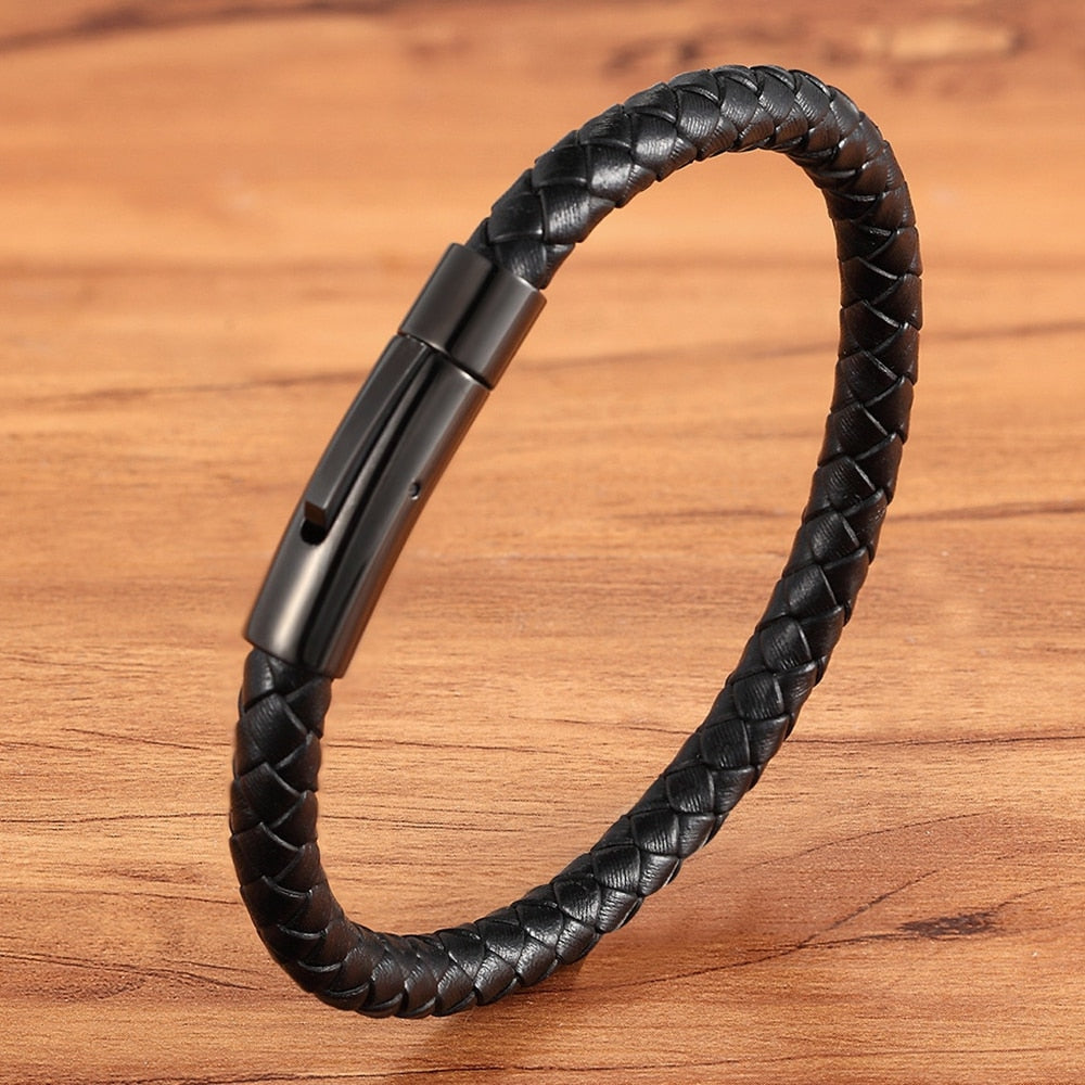 Button Simple Design Men's Leather Bracelet