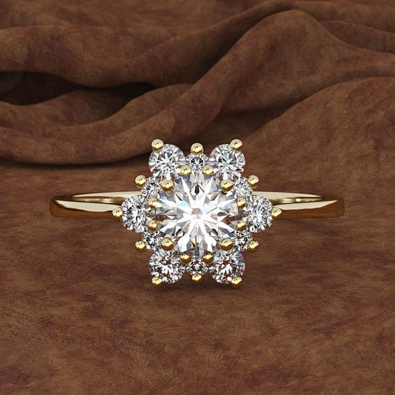 Luxury Female Snowflake Ring Fashion Yellow Rose Gold Color Crystal Zircon Stone Ring