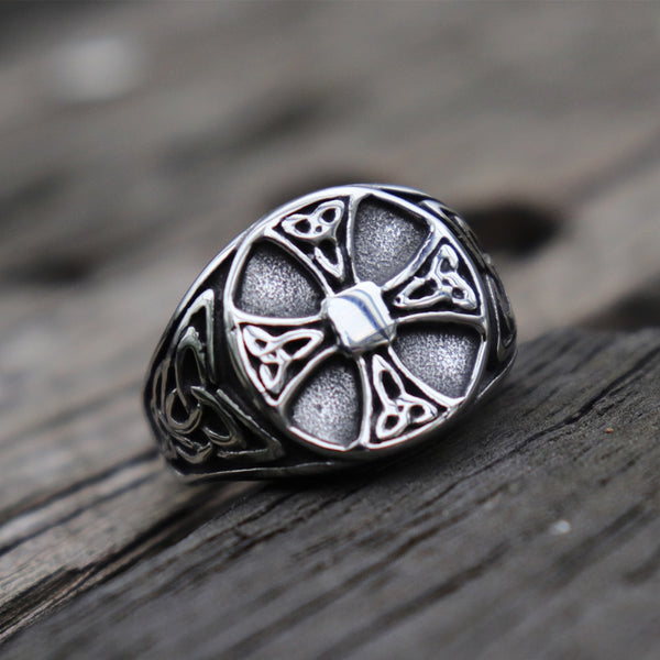 Mens 316L Stainless Steel Rings Celtics Knot Cross Signet Ring