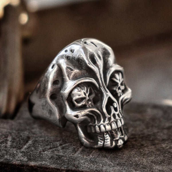 Anillo de calavera gótica de acero inoxidable único para hombre, anillos de motociclista