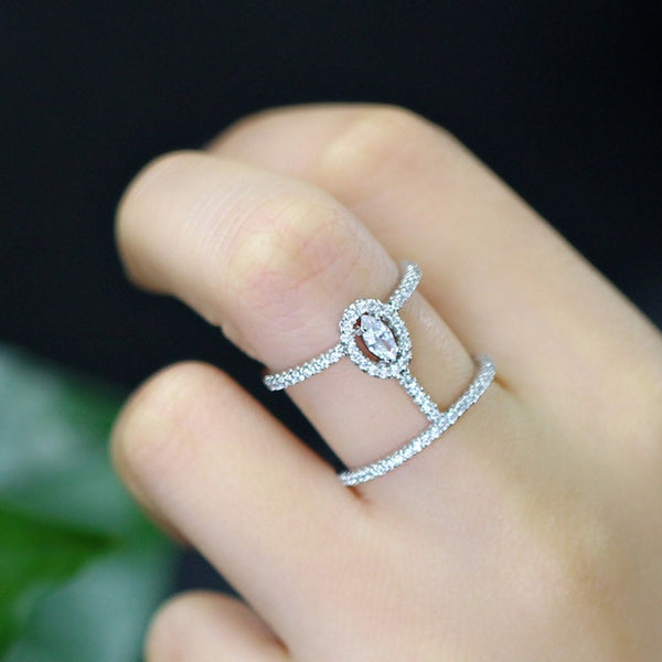 Micro Pave Cubic Zirconia Stones Silver Color Big Open Rings For Women