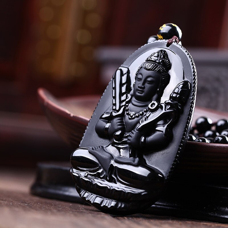 Obsidian Carved Buddha Lucky Pendant