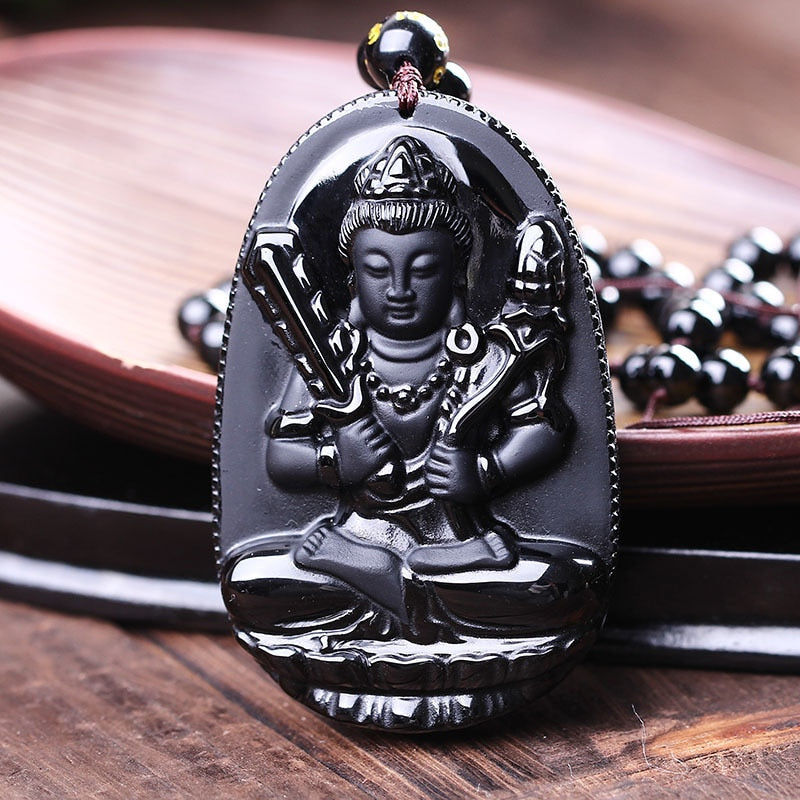 Obsidian Carved Buddha Lucky Pendant